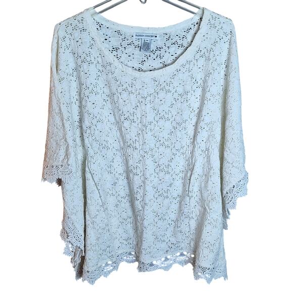 Passion Concept Women Medium White Lace Flowy Cottagecore Bohemian Poncho Top - Picture 1 of 7